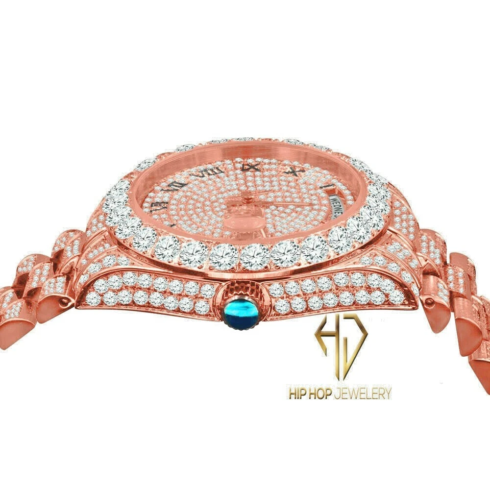 Roman Dial Solitaire Stainless Steel 18K Rose Gold Day & Date 40 mm Men’s Watch - Photo 4/4