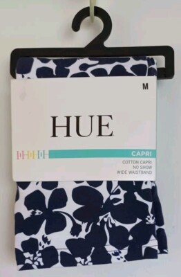 NEW HUE WOMEN'S SHADE FLORAL COTTON CAPRI WHITE MULTI LEGGING SIZE MEDIUM U23821