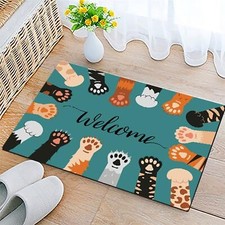 Cat Paws Welcome Indoor Door Mat,Resist Dirt Absorbent Entrance Mat,Anti-Slip...