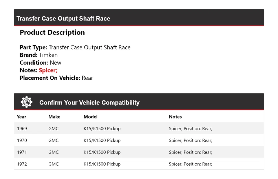 For 1969-1972 GMC K15/K1500 Pickup Transfer Case Output Shaft Race Rear Timken - Image 2 of 4