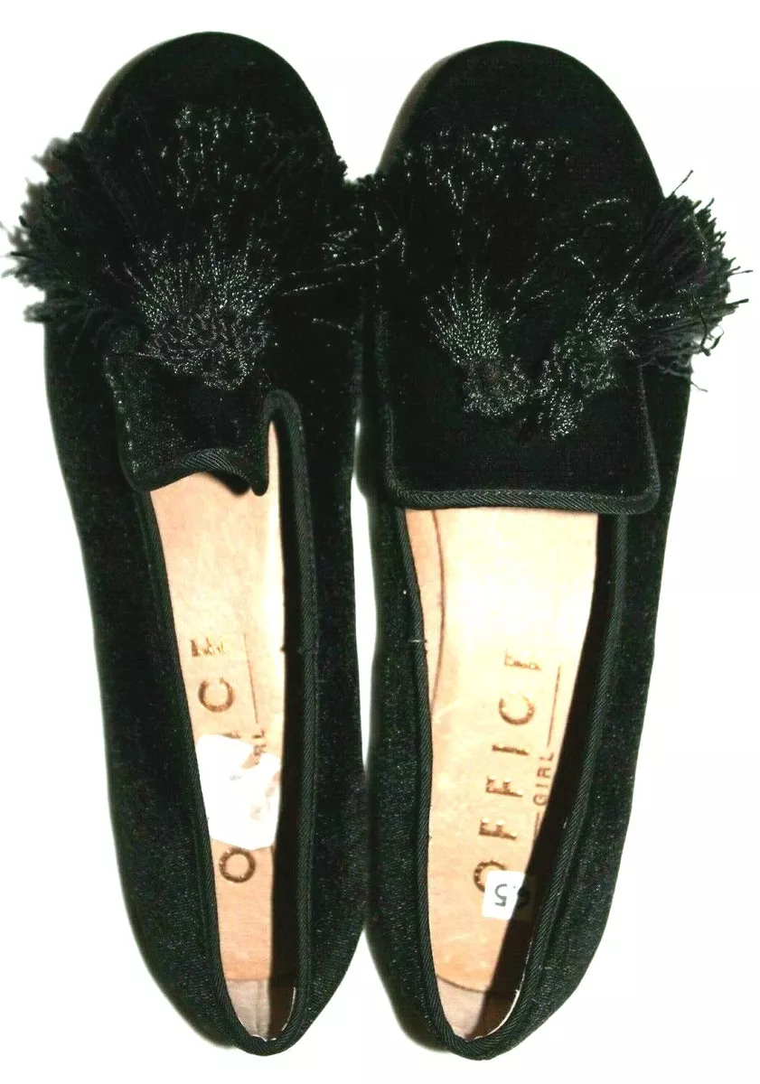 Office Girl Women s Black Velour Velvet Tassel Loafer Ballet Flat Shoes 6.5M