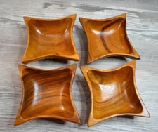 Set of 4, 5" Rustic Hand Carved and Hand Finished Wood Bowls