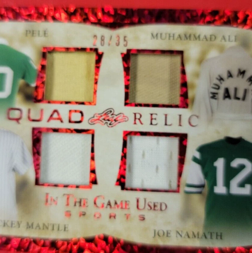 MUHAMMAD ALI PELE MICKEY MANTLE Joe Namath 4 GAME USED JERSEY CARD #d28/35 - Image 3 of 3