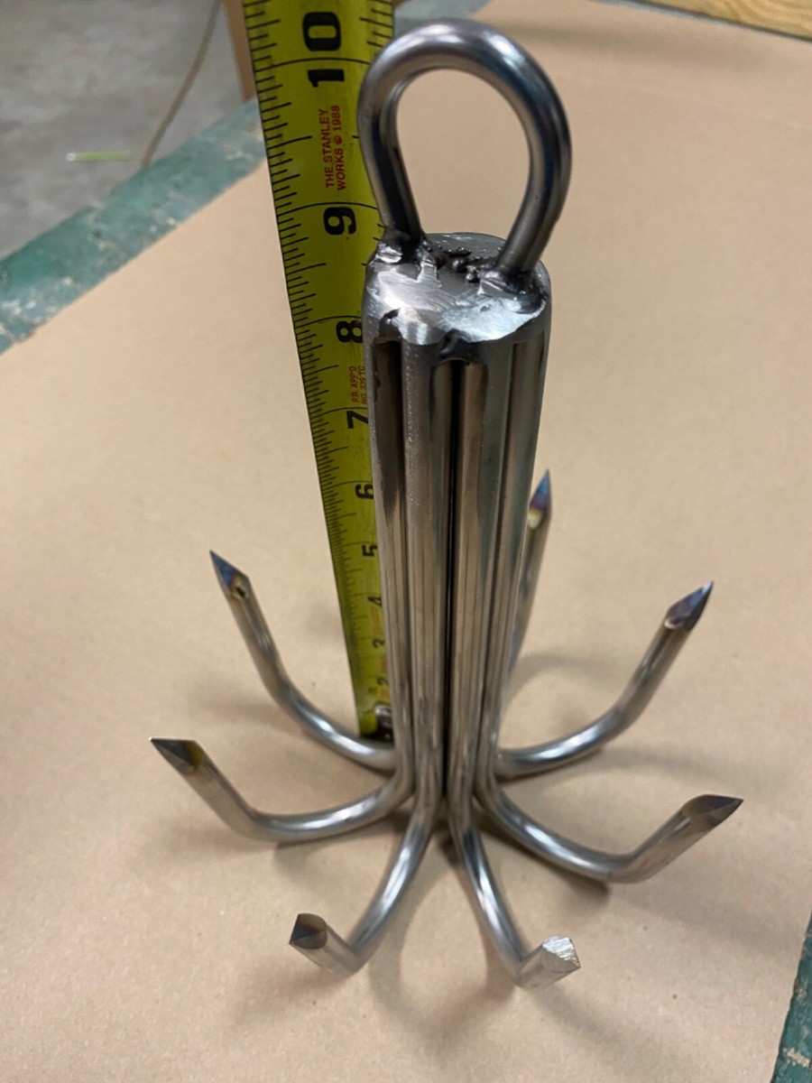 Saltwater Bridge Gaff Hook 8" Stainless Steel Pier Gaff - 4 Prong, 3/8" Thick With Rope Eye For Saltwater Fishing S&S Welding Gaff Saltwater Bridge Gaff Hook 8" Stainless Steel Pier Gaff - 4 Prong, 3/8" Thick With Rope Eye For Saltwater Fishing S&S Welding Gaff
