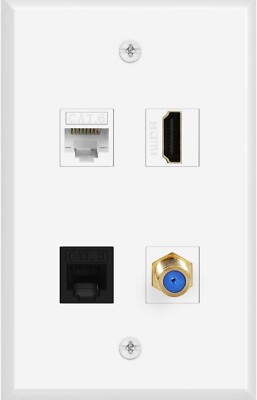 TNP Ethernet Coax HDMI Phone Wall Plate - Cat 6 RJ45 Port + TV Coax/Coaxial F...