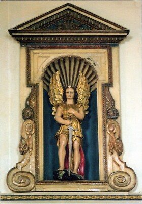 AK Holz Skulptur Tempel Religiös Gegenstand Artefakt Wandbild Fassade AA06289