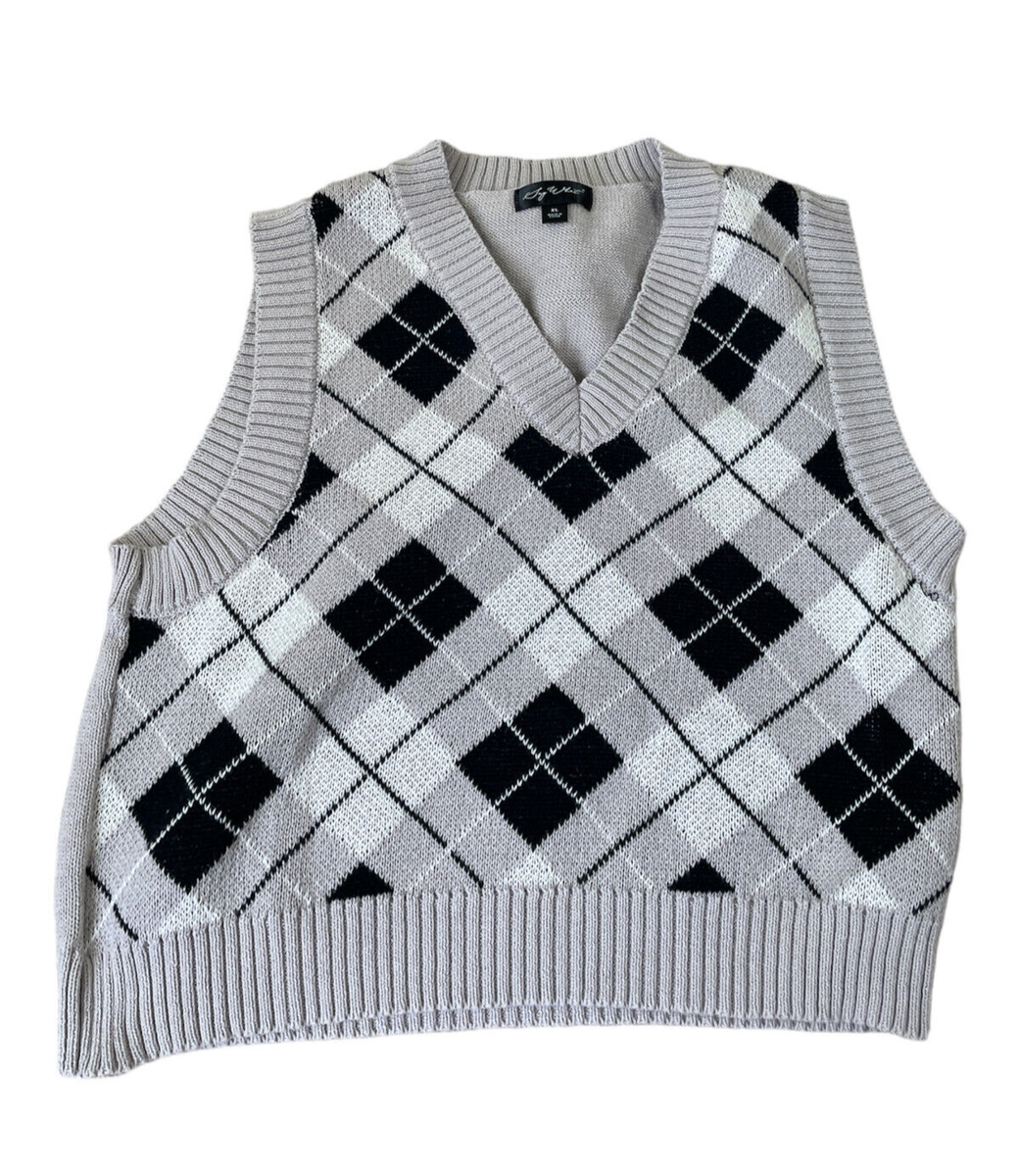 Cute Womens Plaid Argyle Sweater Vest Gray Black XL Cute Womens Plaid Argyle Sweater Vest Gray Black XL