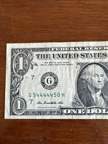 1 $ One Dollar Schein / Schein ausgefallene Seriennummer - G54444450H schöner Look 2013 - Bild 4 von 5