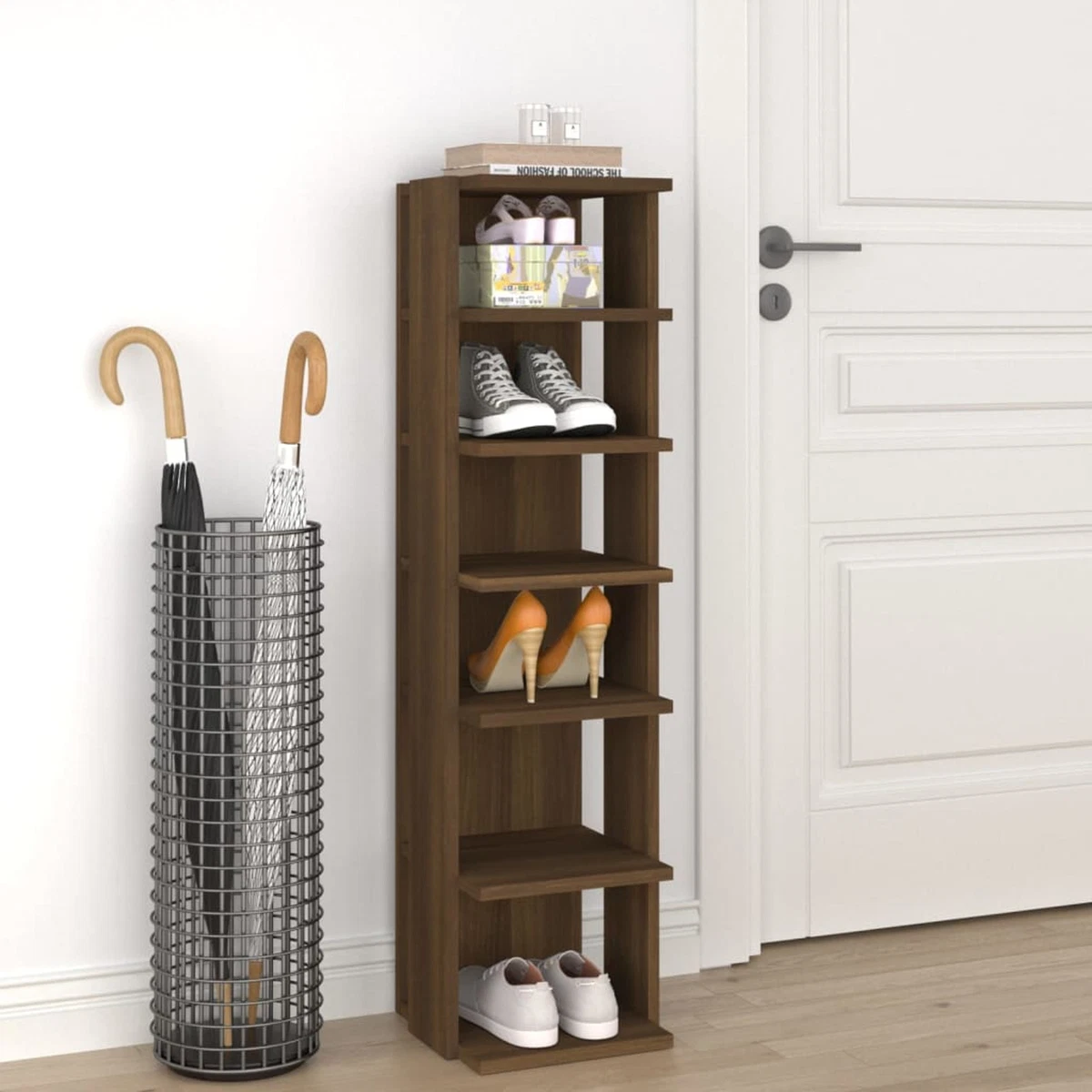 Tall narrow shop shoe storage