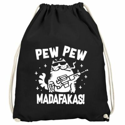 Turnbeutel Pew Pew Madafakas Katze Gangster Cat Meme Spruch Trend Gymsac Gymbag