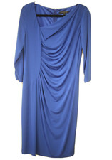 David Meister Women's Size 12 Long Sleeve Cocktail Dress Asymmetric Ruched Blue