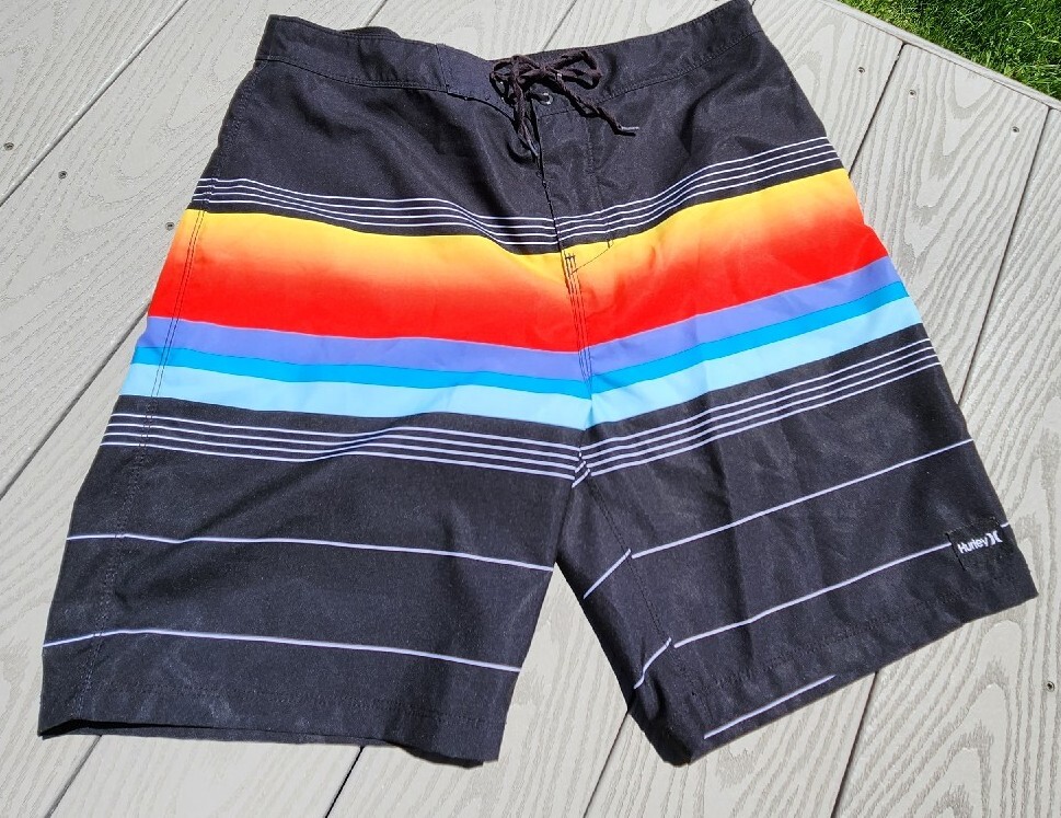 EUC Hurley Colorful Striped Swim Trunks Board Shorts Mens 32