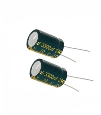 2x Elko radial 3300µF ( 3300uF ) 10V 105°C Elektrolytkondensator Low ESR