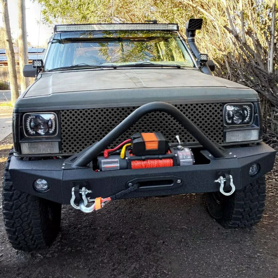 Fit Jeep Cherokee XJ 1984-2001 Front Winch Bumper w/ 2x LED Lights & D-Rings - Image 4 of 4