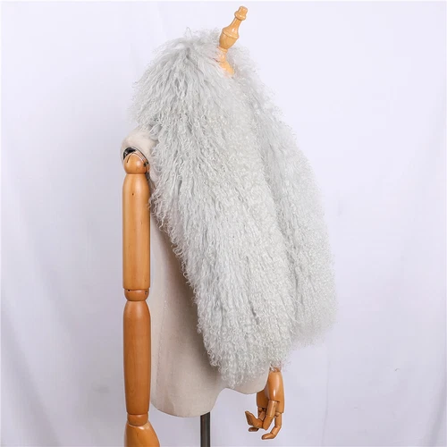 Women Real Mongolian Lamb Fur Scarf Shawl Double Side Lamb Neckerchief Wraps - Picture 7 of 28