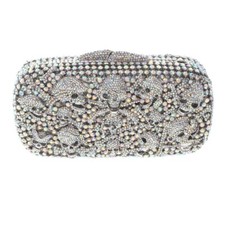 Silver Tone Metal Crystal Rhinestone Clutch Evening Bag HB6142-SAB