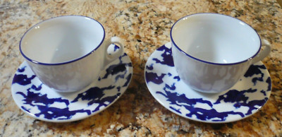 Richard Ginori Laveno Paola Navone Set of 2 Cups & Saucers Blue Sponge Italy