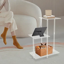 Side Table, Bedside Table with Open Storage Shelf, Clear Side Table