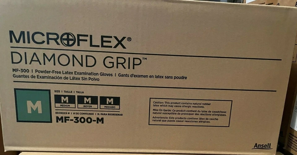 Microflex MF300M Diamond Grip Latex Gloves Medium --1 Case- 1000 Count