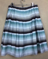Jones New York Signature Skirt Striped Size 8 Brown Teal Ivory Pleated Cotton