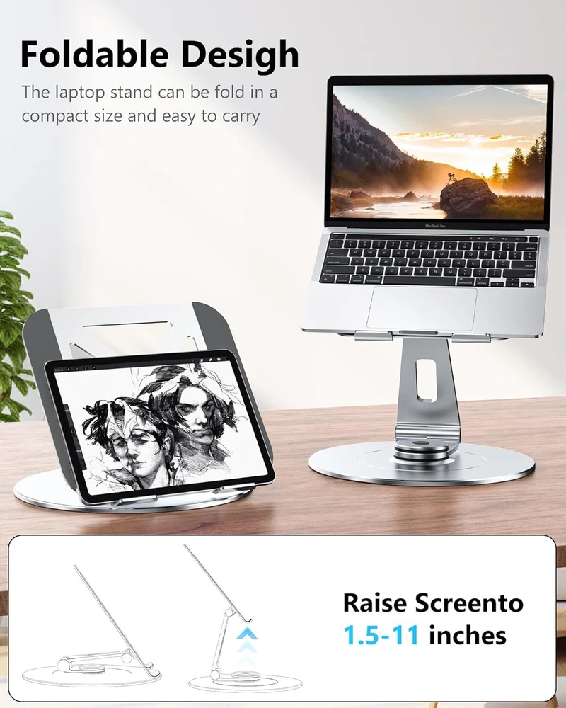 Ergonomic 360 Rotating Laptop Stand with Portable Riser for Desk