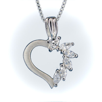 Marquise Swirl Satin Heart Necklace in SOLID 925 Sterling Silver - NEW!