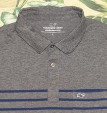 VINEYARD VINES Grey Striped Edgartown Short Sleeve Polo Shirt Large L