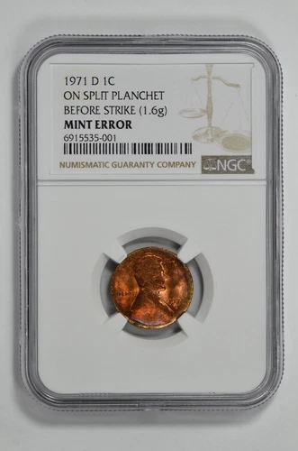 1971 D 1C Lincoln Memorial Cent On Split Planchet Before Strike NGC Mint Error