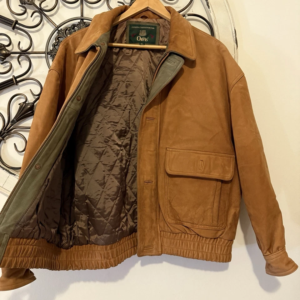 Chaqueta Bomber Heritage De Colección Años 90 Orvis Cuero Gamuza Tostado Para Hombre’s XL Foto 2 de 4