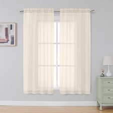 Simplebrand Cream Sheer Curtains 63 Inch 42"W x 63"L Pack of 2 ,