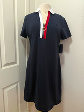 Tommy Hilfiger Navy Shirt Dress Collared Short Sleeve Zip Front Knee
