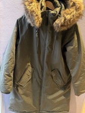 #437 George Khaki Faux Fur Hooded Parka Coat Women Size 8-10 Warm Winter Jacket