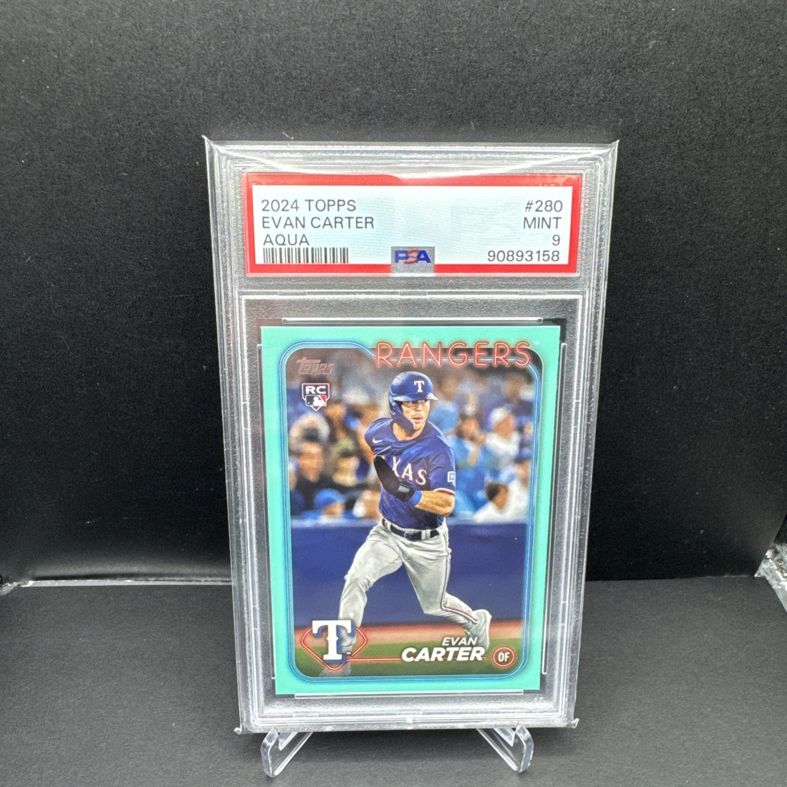 2024 Topps Evan Carter RC #280 AQUA - PSA 9 MINT - Texas Rangers (M)