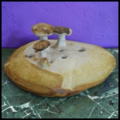Vintage 1970s Joyce McCollough Studio Art Pottery Mushrooms Log Flower Frog AZ