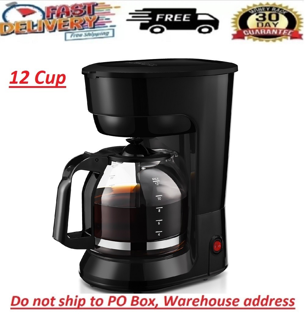 12 Cup  Black Coffee Maker with Removable Filter Basket