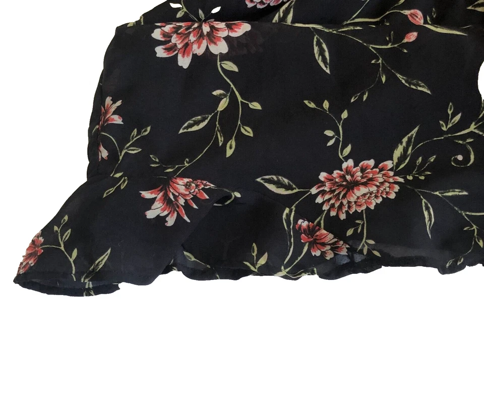 Bardot Womens Romper Sz 8 Black Floral Print Ruffle Tie-Waist Short Sleeve Lined - Image 4 of 4