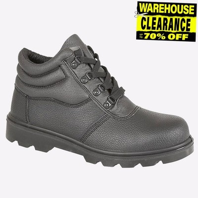 Grafters Cruz Herren Leder Arbeitsstiefel Sicherheits Schutz Stahlkappe Schwarz