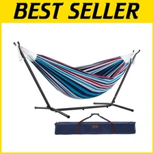 Double Cotton Hammock with Steel Stand - 450 lb Capacity
