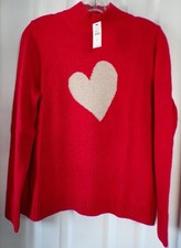 NWT NEW TALBOTS 2026 MEDIUM INTARSIA HEART MOCKNECK SWEATER RED MULTI  $99.50