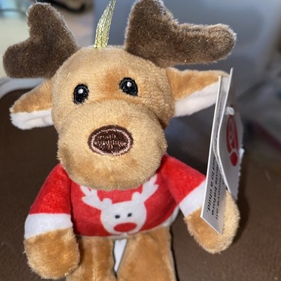 American Greetings 6  Plush Moose Reindeer Ornament Red 2024 Collectible