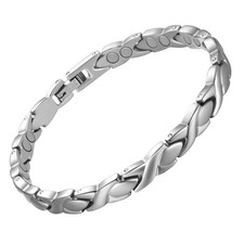 Feraco Magnetic Bracelet for Women Titanium Steel 6 Inch, Bright Silver