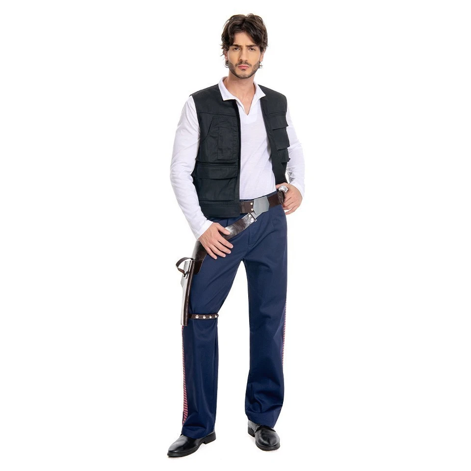 Conjunto completo de fantasia cosplay masculina Halloween carnaval Star ANH Han Solo - Imagem 3 de 4