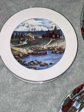 Epoch Exclusive Pioneer Bay Plate Canoe Scene 8 ¼” Plate Set of 4