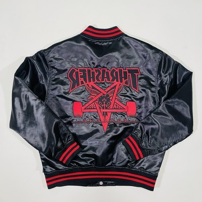 Supreme x Thrasher 2021 Satin Varsity Jacket Black Red Size M