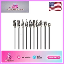 Carbide Rotary Burr Set - 10 Pieces with 1/4'' Head for Wood and Metal Work