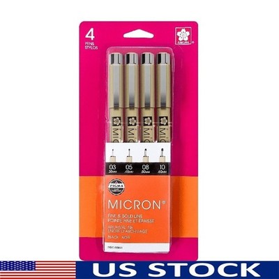 Sakura Micron Fineliner Pen Set 4 Pens Archival Waterproof Fade Resistant Ink US