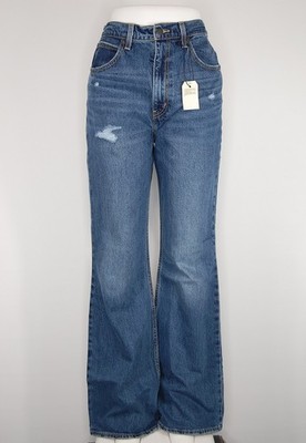 Levi's Damen Jeans 70s High Flare W30 L34 Hose Blau Used Stretch Denim Destroyed