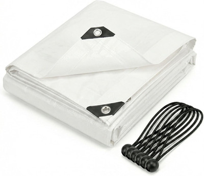 Abdeckplane 2x3m Weiß 200g/m² Wasserdicht Reißfest + 10 Planenspanner Gummiecken