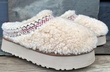 UGG 40/9 TAZZ HERITAGE BRAID Platform Clogs Slides Real Fur Slippers Natural