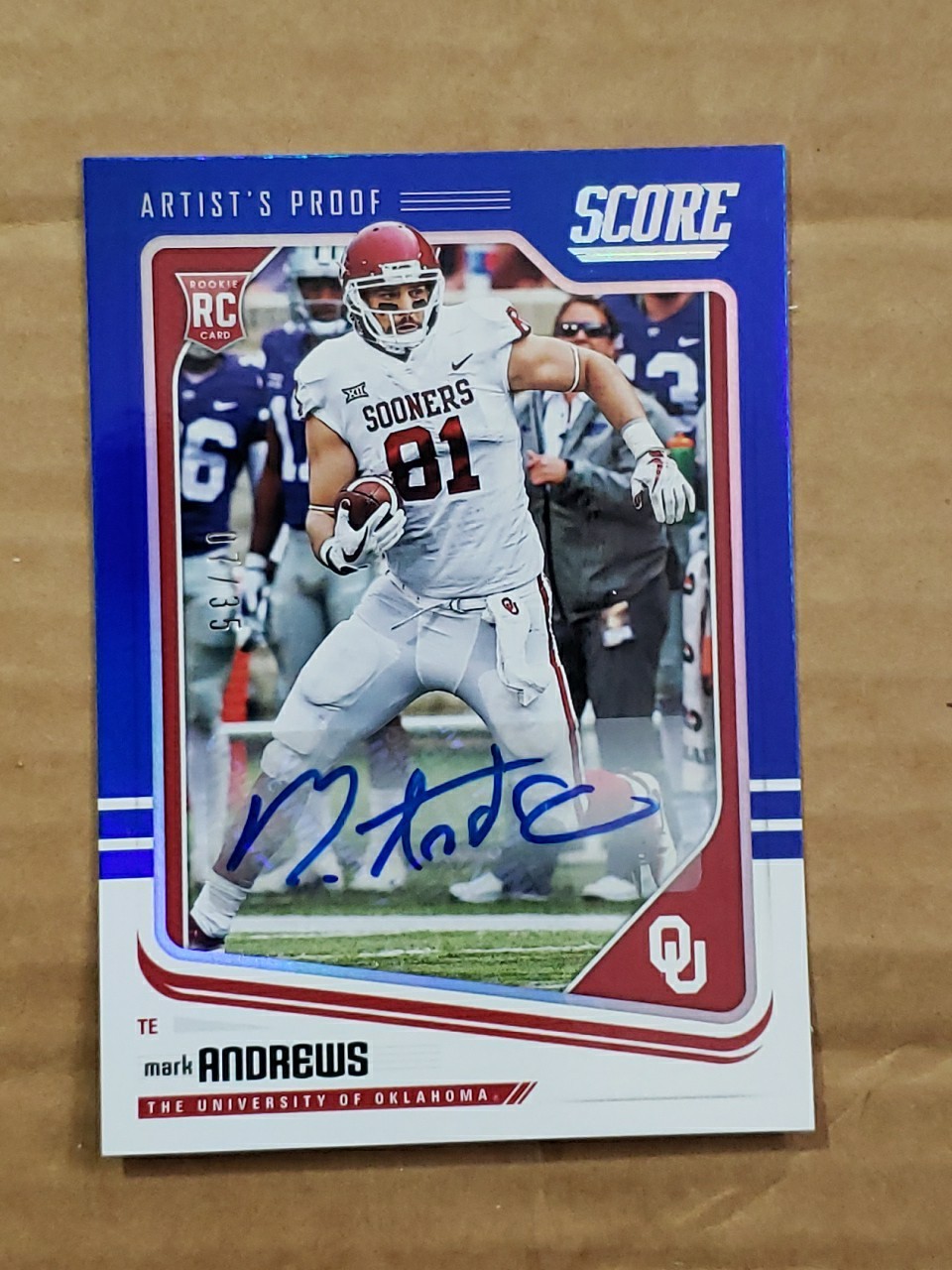 2018 Score Rookies Mark Andrews Artist's Proof Auto /35- Autographed RC #378 